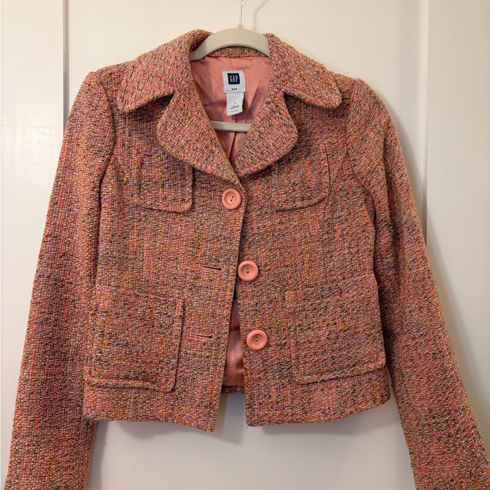 Vintage Gap Pink Tweed Crop Blazer Jacket